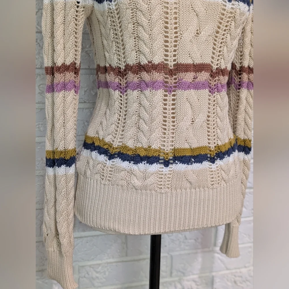Heartloom Rossini Cable Stitch Pullover Sweater XS Fall Autumn Stripe Relaxed - Picture 8 of 12